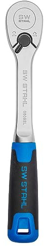 SW-Stahl 06092L Umschaltknarre 1/2 Zoll - High Torque Ratsche 1075 Nm | Feinverzahnt mit 90 Zaehnen - 273 mm Profi Knarre aus Chrom-Vanadium - Ergonomischer 2-Komponenten-Griff fuer