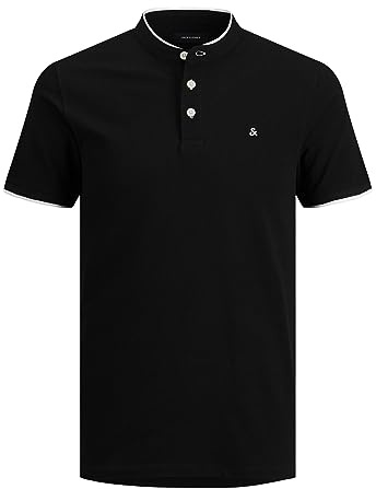 Jack & Jones Jjepaulos Mao Polo SS Noos Homme Polo, Noir (Noir Noir), L