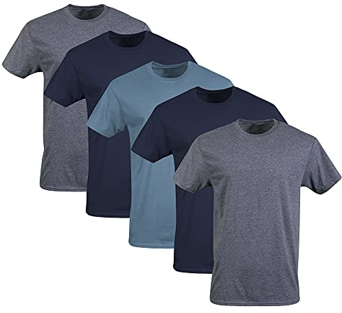 Gildan Men's Crew T-Shirts, Multipack, Style G1100, Navy/Heather Navy/Indigo Blue (5-Pack), 2X-Large