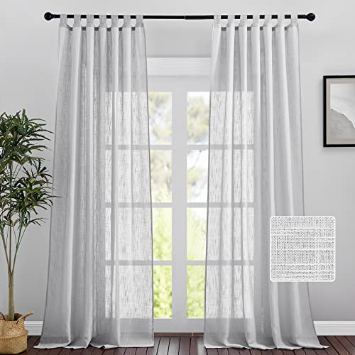 PONY DANCE Leinenoptik Vorhänge mit Schlaufen Gardinen Halbtransparent | 2er Set, H245 x B140 cm, Hellgrau, Luftig, Lichtdurchlässig, Sichtschutz, Modern, für Schlafzimmer Wohnzimmer Kinderzimmer