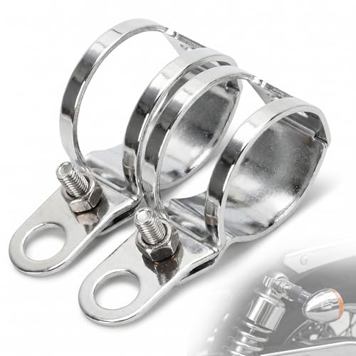 Anki HappiGo1 Pair Motorbike Turn Signals Mount Bracket Front Fork Indicator Mounts Clamp Holder Support for 30-45mm Front Fork Accessories (Turn Signal Brackets-Silver)
