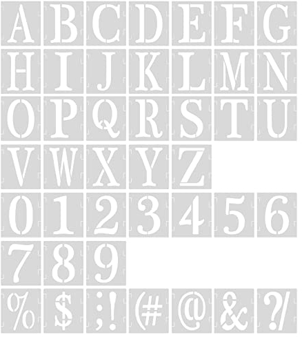 AIEX 43 Stück Buchstaben Schablonen Set, Wiederverwendbare Kunststoff Großbuchstaben Schablonen Alphabet Schablonen Satzzeichen Symbolzahlen Bastelschablonen für Scrapbook Malerei Basteln (5 cm)