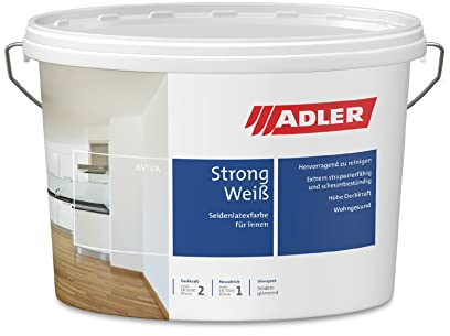 ADLER Aviva Strong-Weiß - Premium Latexfarbe, abwaschbare Wandfarbe für Küche, Bad & Flur weiß 9l
