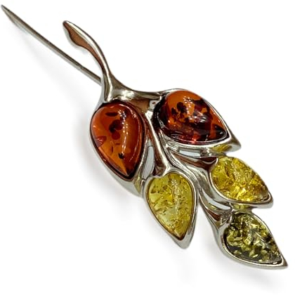 Broche en ambre de la Baltique en argent sterling 925 Taille 4,5 x 3 cm, 4.5 cm, Argent sterling Ambre Argent sterling, Ambre