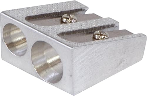 DONAU Ergonomischer Doppel-Anspitzer ohne Behälter / 20 Stück/aus Aluminium/Klingen aus Stahl/von Bleistiften und Buntstiften/Silber/Für Kindergarten Schule und Büro