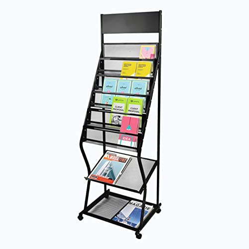 ACiyD Boden-Zeitschriftenhalter aus Metall, Zeitschriftenständer für das Wohnzimmer, Literaturbuch-Organizer, Büro-Zeitungsständer, 7-lagiger Ausstellungsständer (Farbe : Weiß) (Schwarz)