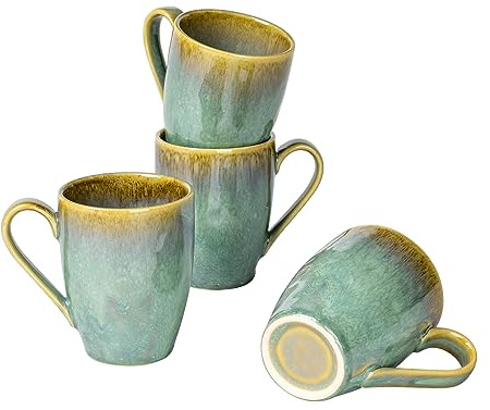 Henten Home koppset porslin, keramisk mugg-set, servis kopp mugg för 4 personer vintage grön – kaffemugg set om 4 350 ml
