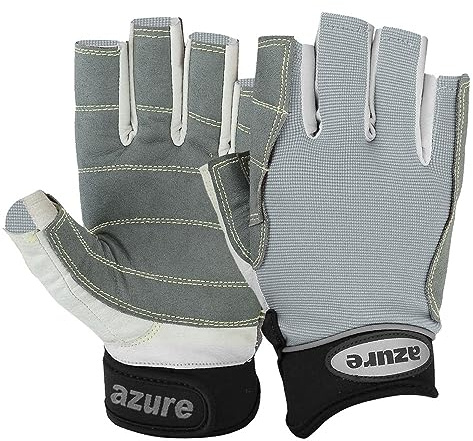 Azure sailing Gloves STOPWATCH FRIENDLY STRONG STITCHING,Best enforced PALM, Breathable -Cut Finger (Grey Medium)