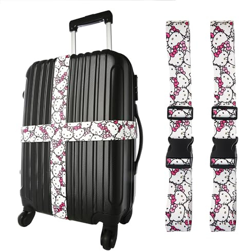 Sanrio Hello Kitty Luggage Strap 2-Piece Set Officially Licensed, Adjustable Luggage Straps from 30'' to 72''