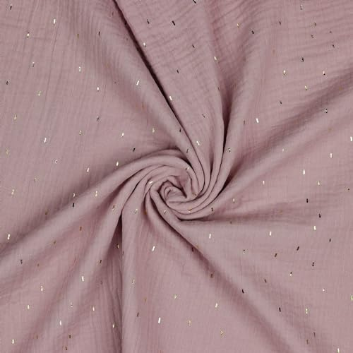 Musselin | Double Gauze | mit Glitzerstreifen | ab 0,5 m | Meterware (rosé-gold)
