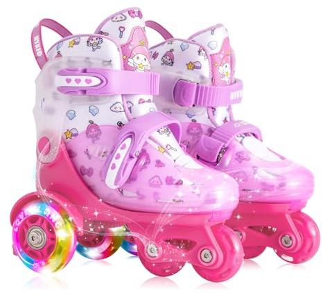 Patines 4 Ruedas Niña,4 Tallas Ajustables,Construcción de 3 Puntos Estable y Segura,Equilibrados y Transpirables,Patines para Principiantes,con Ruedas Luminosas