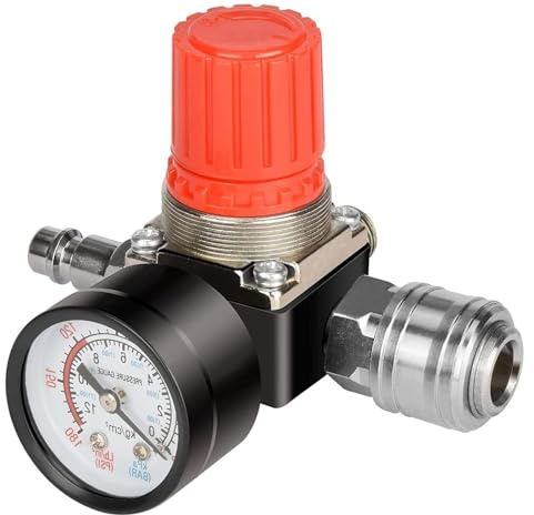 Adamyee 1/4 Druckregler für Luftkompressor - EU-Standard 4 Löcher Druckminderer 175 PSI Druckluft mit Manometer
