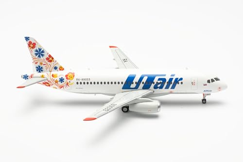 Herpa Modellflugzeug UTair Express Sukhoi Superjet 100 - RA-89033, Miniatur im Maßstab 1:200, Sammlerstück, Modell mit Standfuß, Metall, Weiß