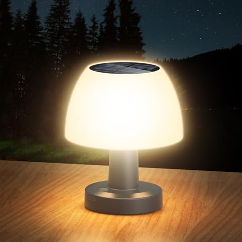 Wilktop Solar-Tischlampe für den Außenbereich, tragbare kabellose LED-Lampen IP54 Wasserdicht Solarleuchten für den Innenbereich, Terrasse, Garten, Schlafzimmer, Wohnzimmer