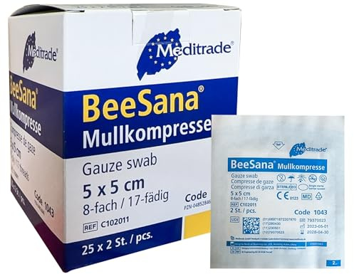Sterile Kompressen 5x5 cm 50 Stück Nicht klebende Wundauflagen, Mullkompressen Steril 8 Lagen Verbandsmaterial, Wundkompressen zur Wundversorgung Blutabsorbtion und Sekretaufnahme (5 x 5 cm)