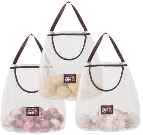 Minicoco 3Pcs Hanging Net String Shopping Bags, Reusable Produce Bags Vegetables Fruits Commodities Outgoing Travel Tote String Bag Portable Grocery Mesh Bags（White）