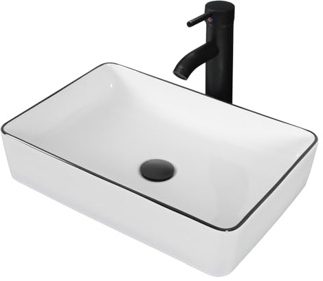 ZealWe Waschbecken Aufsatzwaschbecken Keramik, Waschbecken Aufsatz Waschschale Eckig für Badezimmer, Handwaschbecken Gäste WC 50 × 34 × 10 cm Waschtisch Waschplatz, Weiß