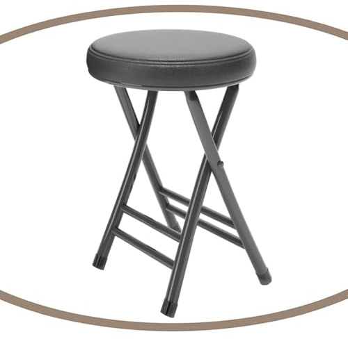 IMUNKT Klapphocker Barhocker Rund Gepolstert, 50cm Küchenhocker, Klappbar Runde Klappstuhl, Leicht Und Tragbar, Für Esszimmer, Schlafzimmer, Badezimmer(Grey-Black)