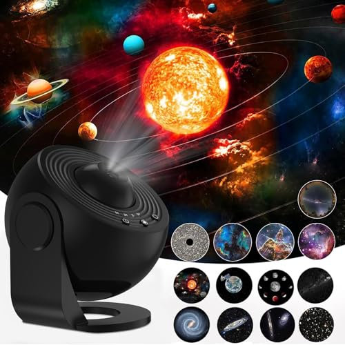 Planetarium 3 En 1 Led Galaxy Projecteur d'Étoiles Avec 12 Disques de Film Pour Enfants - Lampe Ciel Étoilé Pour Chambre à Coucher, Salon, Fête, Noir