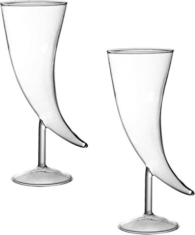 KICHOUSE Copa Creativa De Cuerno De Vaca Para Cóctel Transparente De Cristal, 2 Piezas, Diseño De Copa De Luna, Base Estable Antideslizante, Adecuado Para Hogar, Restaurante y Bar