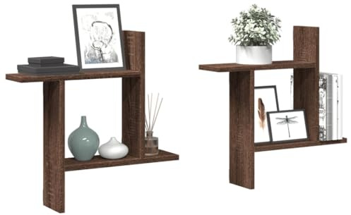Sufrk Vägghyllor 2 st brun ek 50 x 12 x 50 cm konstruerade trähyllor | Hyllor för vägg | vägghyllor för sovrum, vardagsrum, badrum och kök | hylla | vägghylla för inredning