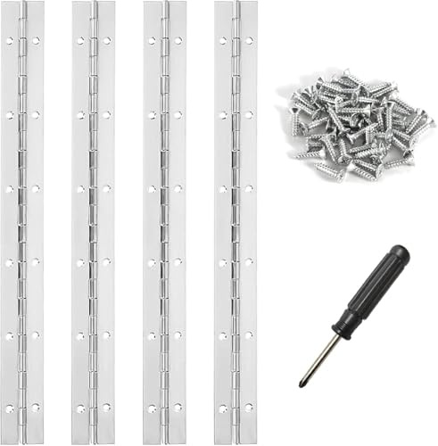 4 Stück Klavierband Edelstahl, 30 cm Klavierband Scharnier Edelstahl Scharniere mit Schraubendreher und Schrauben, Klavierscharnier Klavierband Stangenscharnier für Klaviere Schranktüren Türen