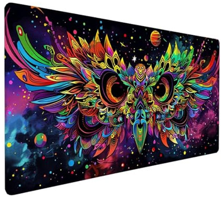 Farbe Mousepad XXL 600 x 400 x 3 mm, Groß Gaming Mauspad Eule Muster, Schreibtischunterlage rutschfeste Gummibasis, Wasserfest Mouse Pad Vernähte Kanten Design, Büro Deko, Geschenke für Frauen Z-718