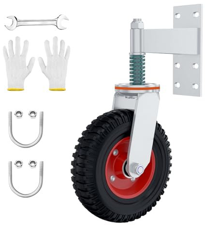 8in Fence Gate Wheel, Swivel Castors with Screws, Spring-Loaded Shock Absorber Tubular Gate Rollers, Wheel with Robust Suspension, For Tubular Gates, Metal Gates, Fence Gates, 600 Pound Load Capacity