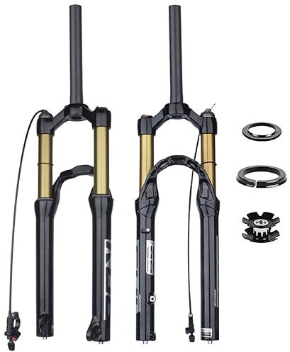 SFQEVHRZ Fahrradgabeln， BIK Luftfedergabel 24 Zoll 1-1/8 gerade BMX Luftgabel QR 9x100mm for 2,4 Reifen 115mm Federweg RL mit Scheibenbremse