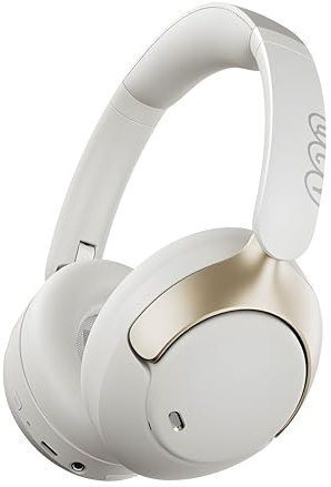 QCY H3 Pro ANC Wireless Over Ear Headphone,50dB Noise Cancelling, 55 Hours Playback, Comfortable Fit, Clear Calls with AI, 5.4 Bluetooth, Wired & Wireless Connectivity and 40mm Dynamic Drivers - White