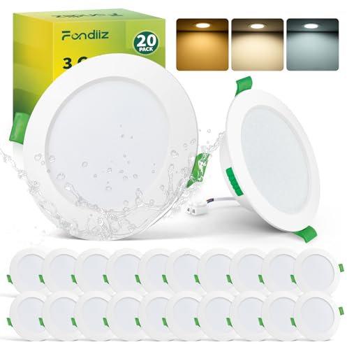 Fondiiz Lot de 20 Spot LED Encastrable 68mm, 5W 220V Spots de Plafond Encastre Blanc Chaud 2700K Blanc Neutre 4000K Blanc Froid 6000K Réglable, IP44 Spot Salle de Bain LED pour Salon Cuisine, Rond