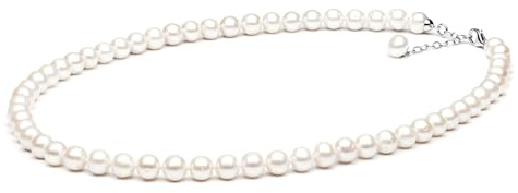 Gaura ECHTE Perlenkette - RUNDE Zuchtperlen 8 mm, 50-53 cm, weiß, Sterlingsilber