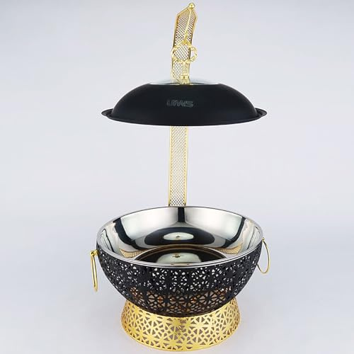 XQKXHZ Round Chafing Dishes for Buffet, Luxurious Buffet Food Warmers with Lid & Fuel Holder, Premium Stainless Steel Chafing Dish, Buffet Servers for Parties Catering and Dinners,Black