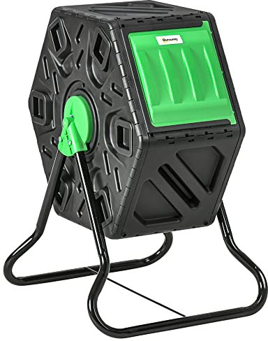 Outsunny Composteur de Jardin - bac à Compost pour déchets - Rotatif 360° - 1 Chambre 65 L - Acier PP Noir