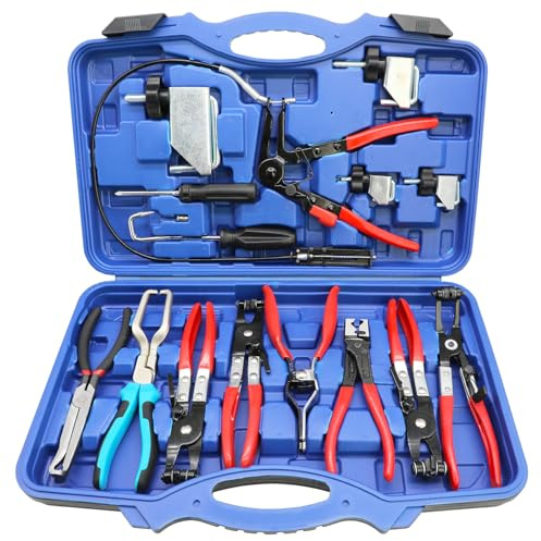 DPTOOL Hose Clamp Pliers Set 15pcs Hose Clamp Removal and Installation Tool Kit for Automotive Coolant Radiator Heater, Water Hose, fuel lines etc, with 2pcs Electrical Disconnect Pliers