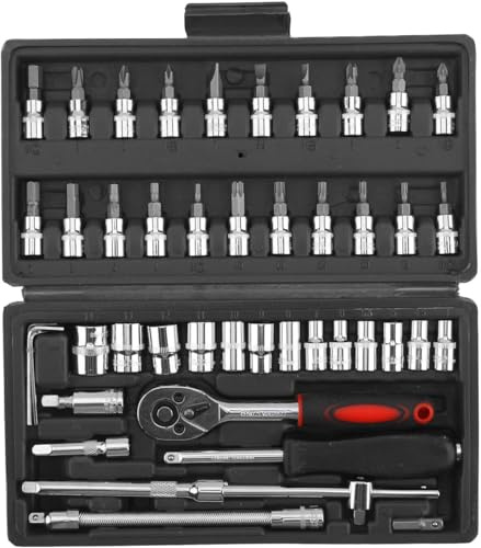PAMATIO 46 tlg Steckschlüsselsatz,1/4 Steckschlüssel Bit, 1/4 Zoll Ratschenkasten, Knarrenkasten für die Reparatur Hause, Schnellspann Umschaltknarre,mit Ratschen, Steckschlüssel Bitsatz,Klein