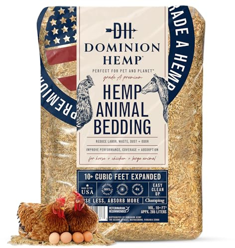 Dominion Hemp Premium Hemp Bedding for Chicken Coops 285L (~10 Cu Ft usable Volume) - Made in USA - Ideal Nesting Material for Newly Hatched Chicks, Brooder Cover, Small Pet Bedding - 30lbs, 1-Pack