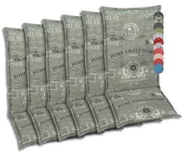 GO-DE Textil Bequeme und attraktive Polsterauflagen für Hochlehner-Gartenstühle (6er-Set, Design: Stempel Hellgrau)