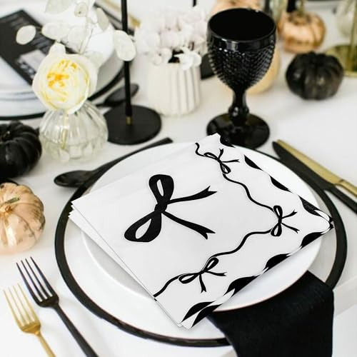 Schwarzer Bogen Geburtstag Servietten Coquette Geburtstag Dekorationen | 44Pcs Schwarzer Bogen Geburtstag Servietten Coquette Dekorationen Für Black Coquette Schleifen Party Favors Supplies