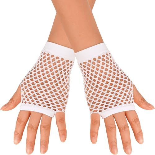 YeeHeen Short Fishnet Gloves for Women Punk Fingerless Mesh Glove White