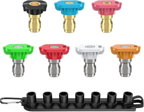 Bestgle 7 Stück Hochdruckreiniger Sprühdüse Spitzen Set, 1/4'' Schnellverbindung Düsen mit Düsenhalter, Hochdruckreiniger-Düsenspitzen-Aufsatzkopf für Die Autoreinigung und Den Garten Verwendet