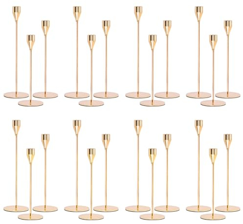 Juego de 24 portavelas dorados para velas de 3/4 pulgadas de grosor, soporte alto de metal para bodas, decoración del hogar, cena a la luz de las velas (dorado)