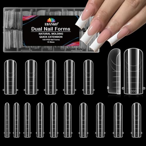 EBANKU 150PCS Poly Gel Nagelformer, Återanvändbara Dual Forms för Polygel Kvadratisk Nagelform Akryl Nagelförlängningsverktyg för Hemsalong Nagelmanikyr,15 Storlekar