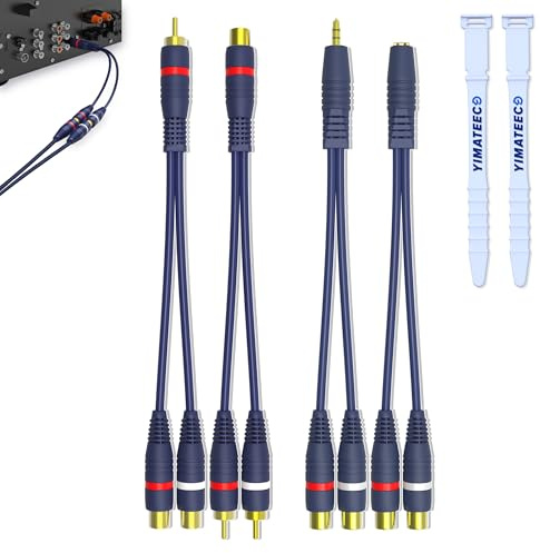 YIMATEECO RCA Y Splitter Cable RCA Y Adapter Male to Female 3.5mm Jack AV Audio Cable Extension Cord, 24K Gold-Plated Cinch Connector for Subwoofer, Speaker, Hi-Fi Systems (15cm R-CA Cables, 4Pack)