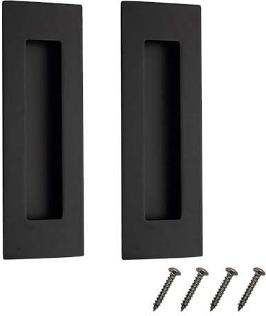 Recessed Sliding Door Handles 150mm Black Stainless Steel Flush Pull, 2 PCS | Modern Finger Pull with Screws for Barn Door Cabinet Closet Cupboard Kitchen Wardrobe Dresser Furniture