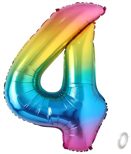 Balorise 40 Zoll Aluminium Luftballon Regenbogen Zahl 4, Helium Unterstützt, Ballon Nummer 0-9, 10-100 (101cm), große Folienballons Dekoration für Geburtstagsfeier, Hochzeit, Jubiläum