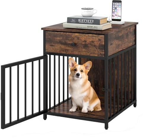 GOPLUS Hundekäfig Möbel, 60 cm Hundebox für zuhause, Hundehütte Metal für Haustiere mit Ladestation, abschließbare Tür, Indoor-Haus für kleine und mittelgroße Hunde, für Schlafzimmer & Badezimmer