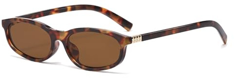 LJCZKA retro oval kattöga solglasögon för kvinnor små smala solglasögon 90-tal trendiga nyanser UV400-skydd, Höksbill brun, onesize