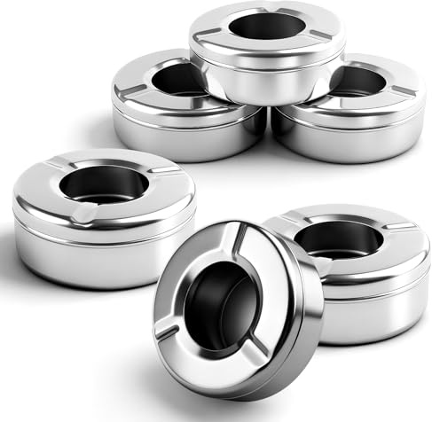 Aschenbecher, 6 Stück Aschenbecher mit Deckel, Windaschenbecher Für Draußen, Großer Aschen becher Edelstahl, Outdoor Aschen becher, Aschen becher Mit U-förmigen Halterungen, Elegantes Design