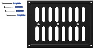 DEMLOU Rektangulärt Justerbart Ventilationsgaller 24x17 cm – Svart RAL 9005 Pulverlackerad Luftventil i Stål med Rörliga Lameller – Vägg- eller Takventil.